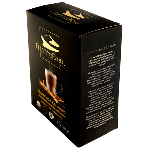 MannaBrew Superfood Espresso packaging on a white background